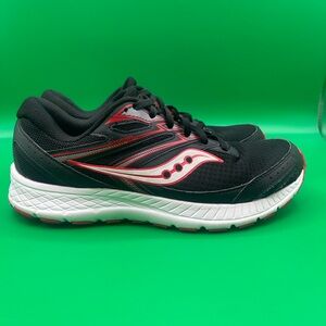 Saucony Men's Black and White Athletic Shoes with Red Accents